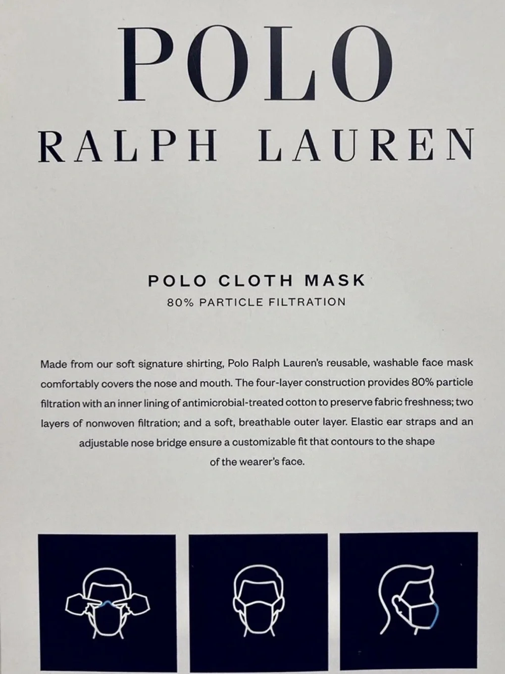 Polo Ralph Lauren Oxford Face Mask & Pouch Size M/L